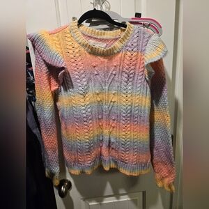 Women's Sweater Spring Colors Ice Cream Rainbow Ruffle Sweater